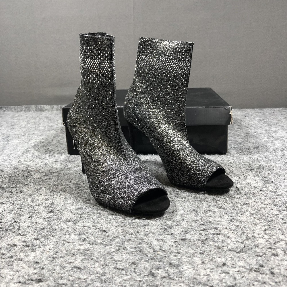 INC Rielee2F Sock Booties Womens 7.5M Silver Rhinestone Ankle Boots